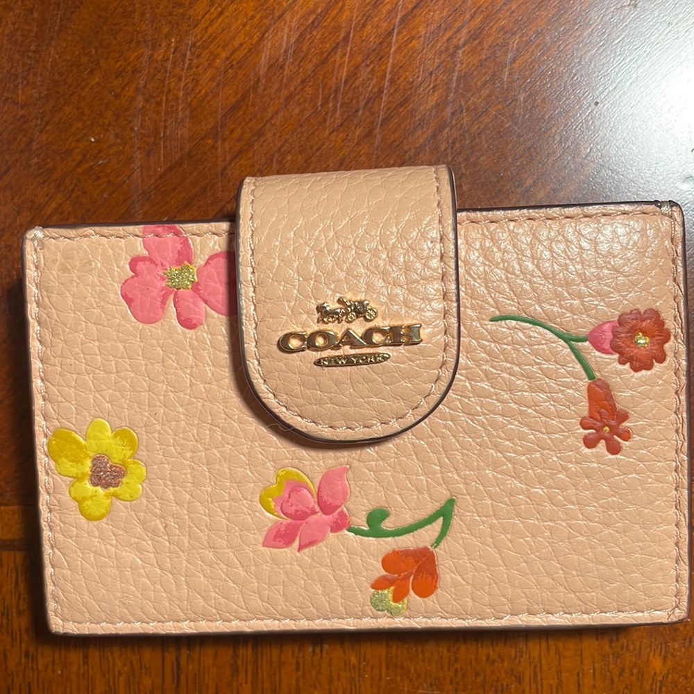 Coach card holder case pinkish peach color